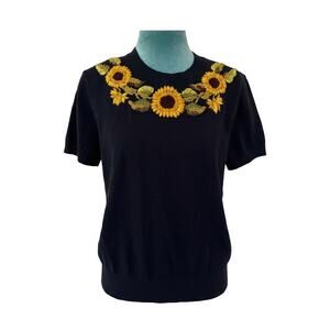 Brooks Brothers Supima Cotton Sunflower Embroidered Sweater M Navy Grandmacore